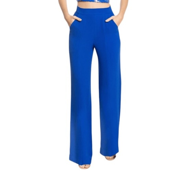 Dress the Population Pants - Dress the Population Pants Womens XXS‎ Blue Ashton Wide Leg Split Hem